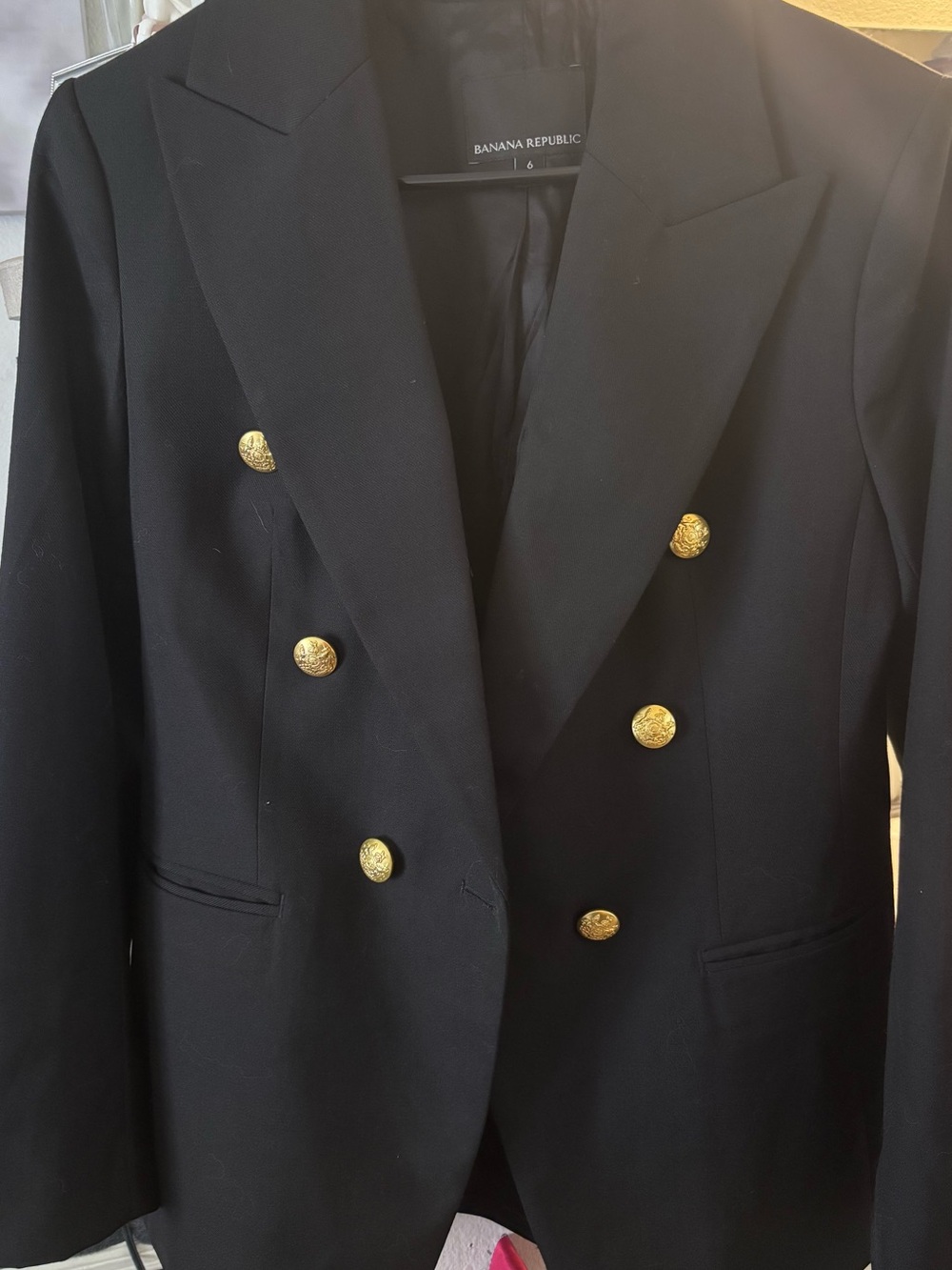 Banana Republic size 6. Black Double-Breasted Blazer with Gold Buttons